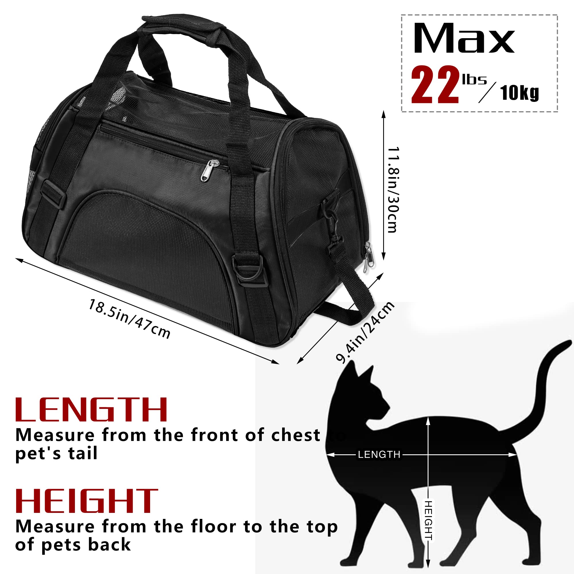 Soft-Sided Foldable Cat/Dog/Pet/Puppy Carrier Bag,Portable Pets Travel Carriers For Cats/Dogs/Pets With Shoulder Strap & Removable Mat,Durable Comfort Cat Basket Airline Approved(Black,Medium)