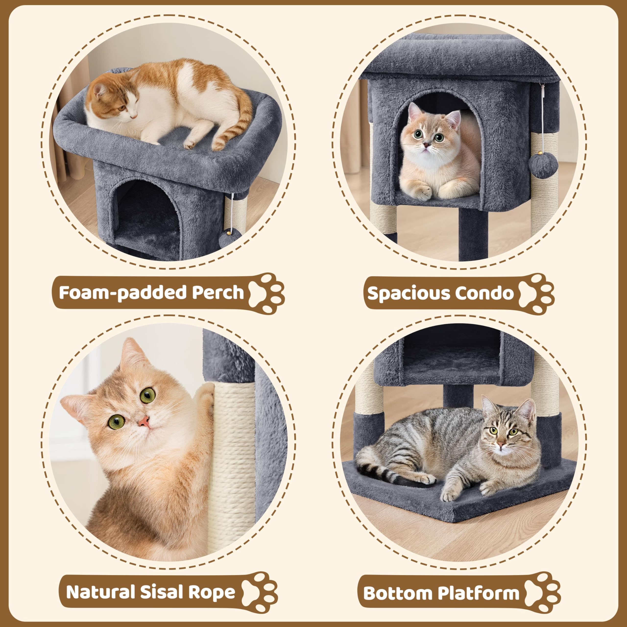 Yaheetech 59cm Basic Cat Tree Tower, Cat Scratching Post w/Oversized Perches, Condo and Hanging Ball, Pet Furniture House for Cats Kittens Pets, Dark Grey