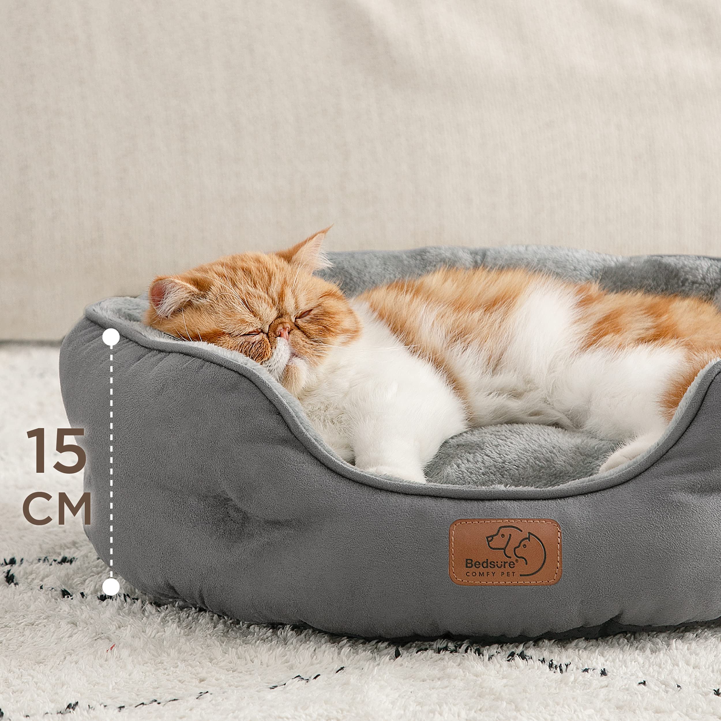 Bedsure Cat Bed for Indoor Cats - 51x48x15cm Round Washable Kitten Bed with Slip-Resistant Bottom and Reversible Cushion, Grey