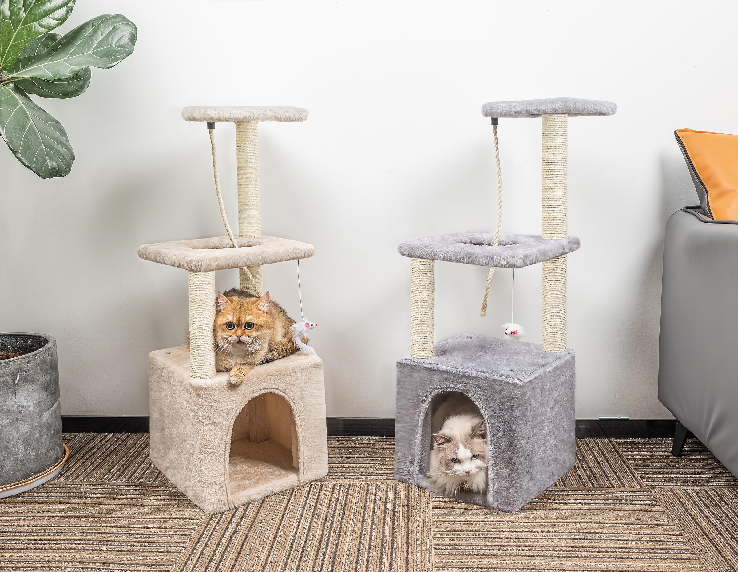 Cat Scratching Post, 90cm Cat Tree for Indoor Cats Multi-Level Stable Cat Tower for Climbing Playing and Relaxation, Grey