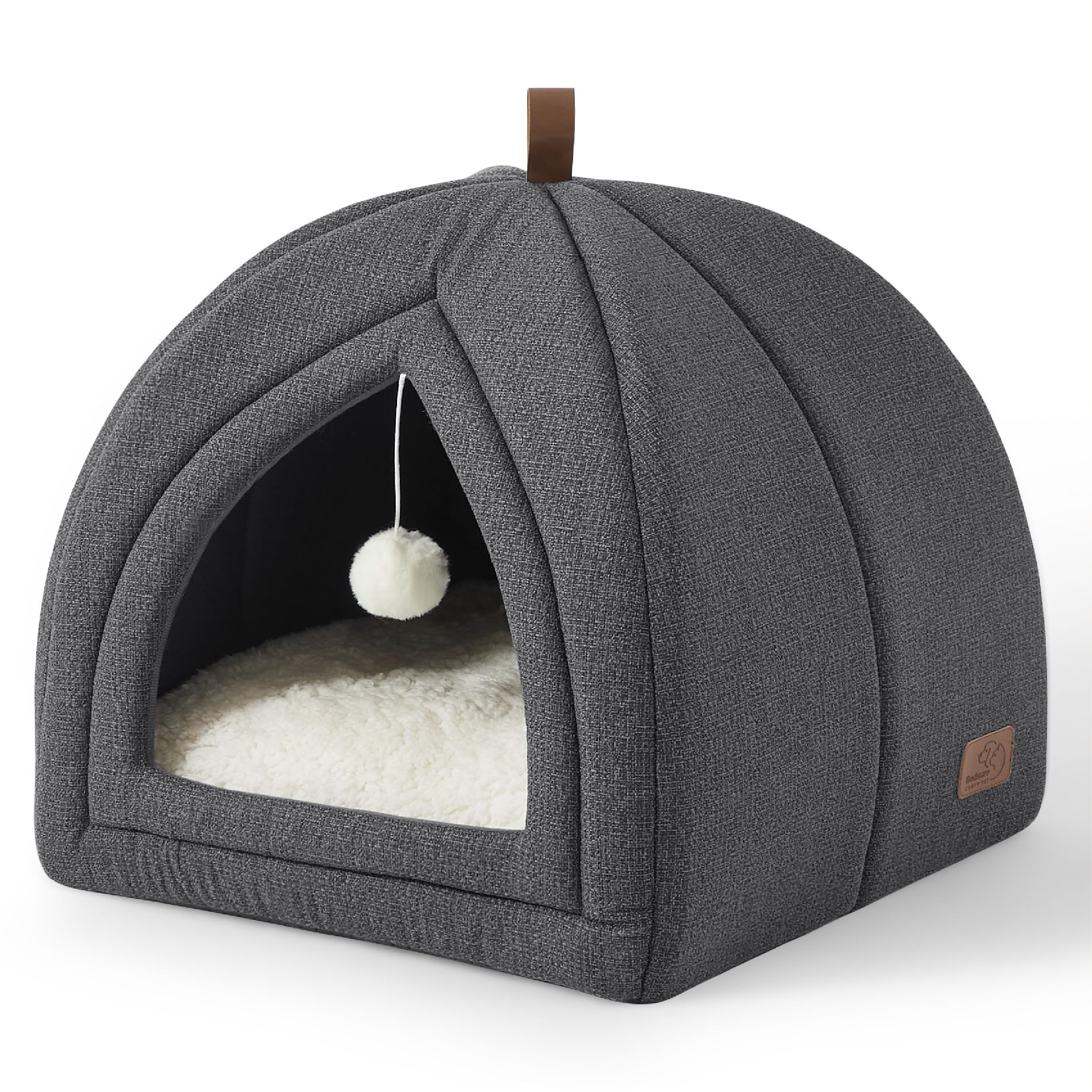 Bedsure Cat Cave Bed Igloo - Cat Tent Bed House with Removable Washable Cushion Pillow Foldable Portable Pet Bed,Dark Grey, 40x40x40cm