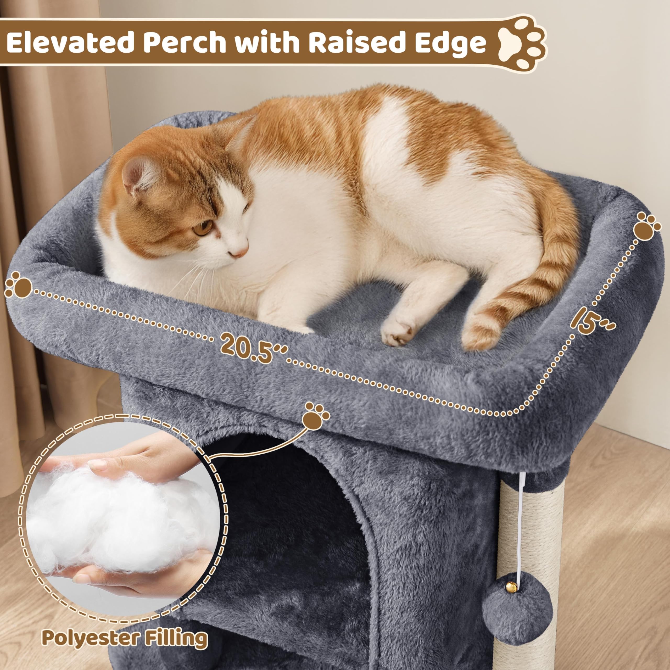 Yaheetech 59cm Basic Cat Tree Tower, Cat Scratching Post w/Oversized Perches, Condo and Hanging Ball, Pet Furniture House for Cats Kittens Pets, Dark Grey