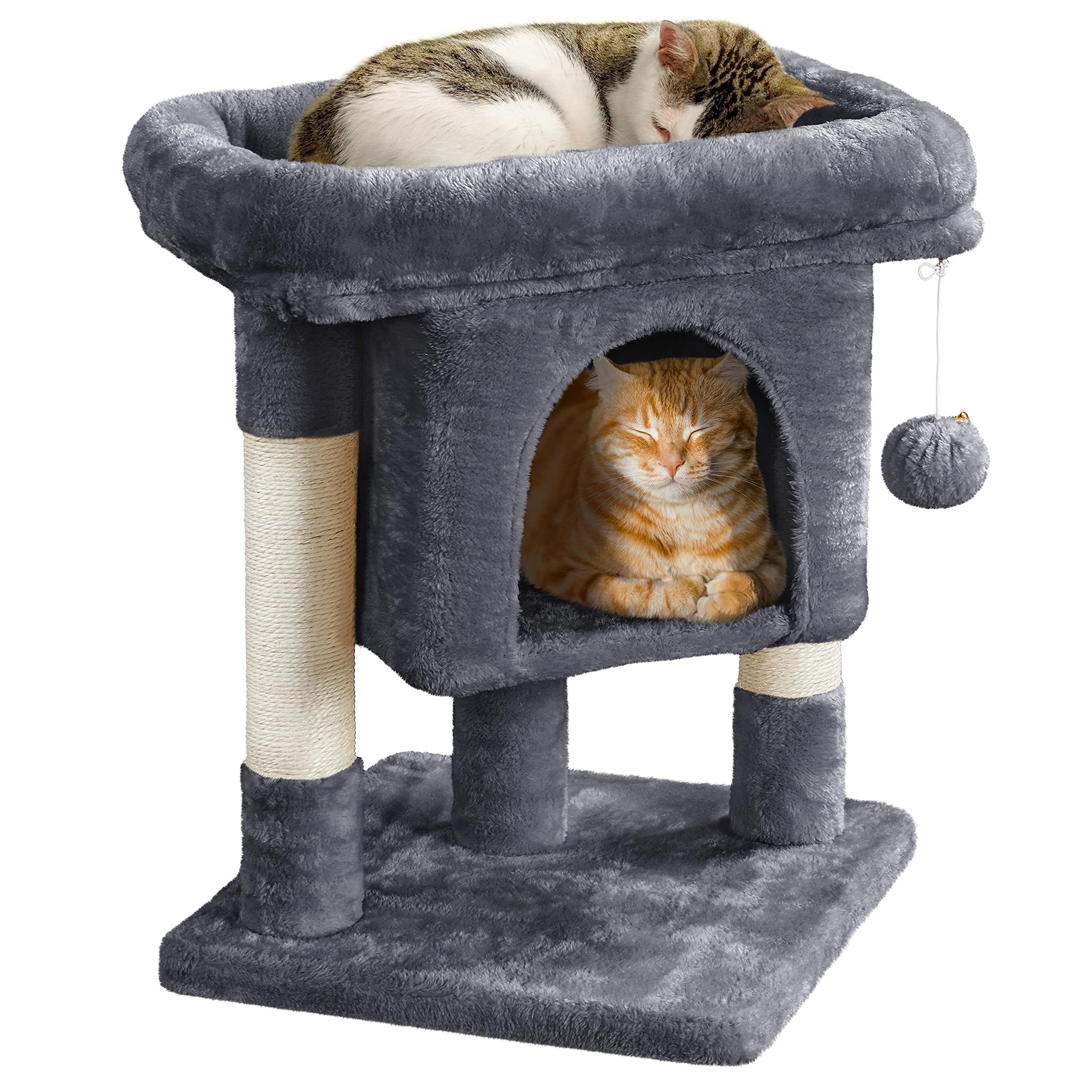 Yaheetech 59cm Basic Cat Tree Tower, Cat Scratching Post w/Oversized Perches, Condo and Hanging Ball, Pet Furniture House for Cats Kittens Pets, Dark Grey