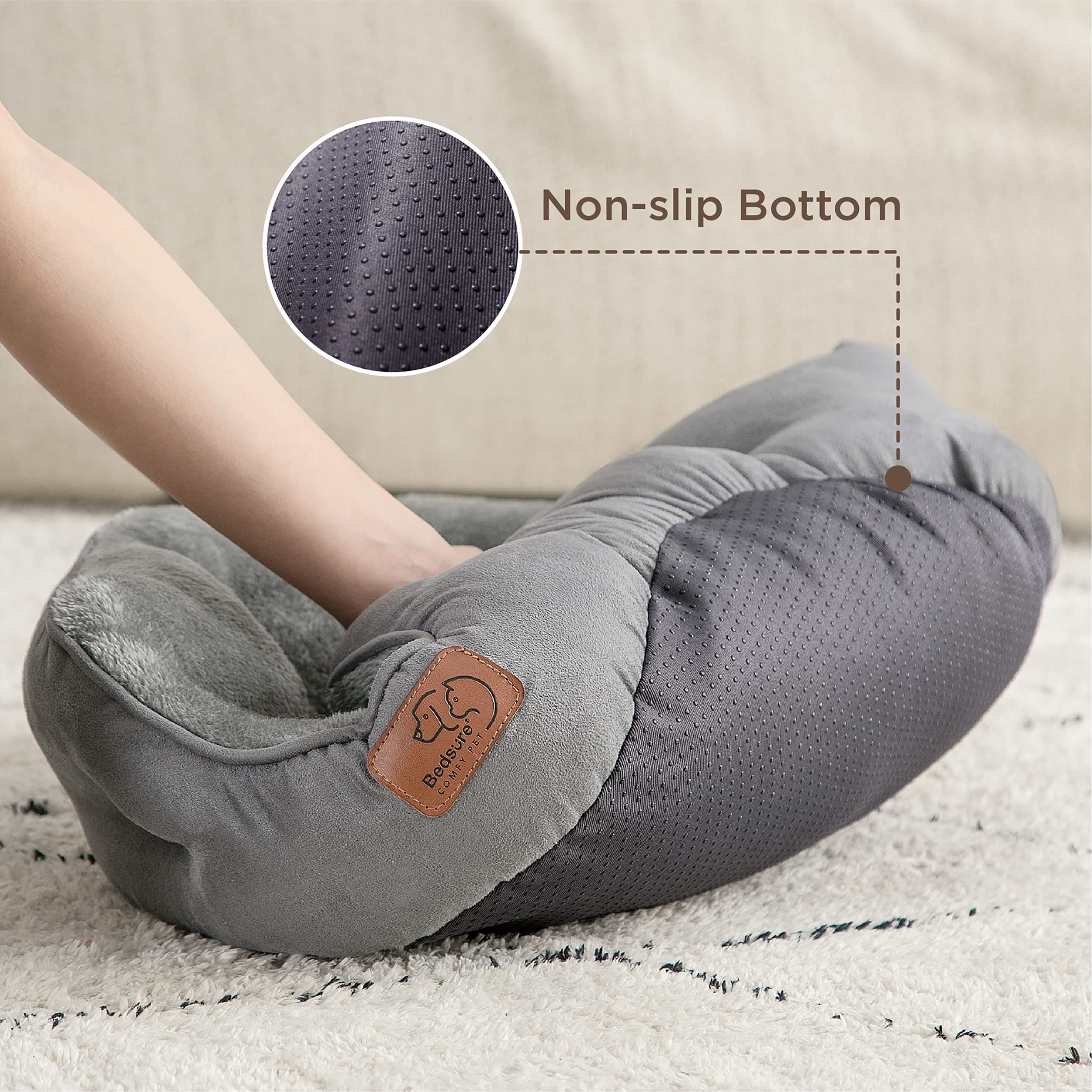 Bedsure Cat Bed for Indoor Cats - 51x48x15cm Round Washable Kitten Bed with Slip-Resistant Bottom and Reversible Cushion, Grey