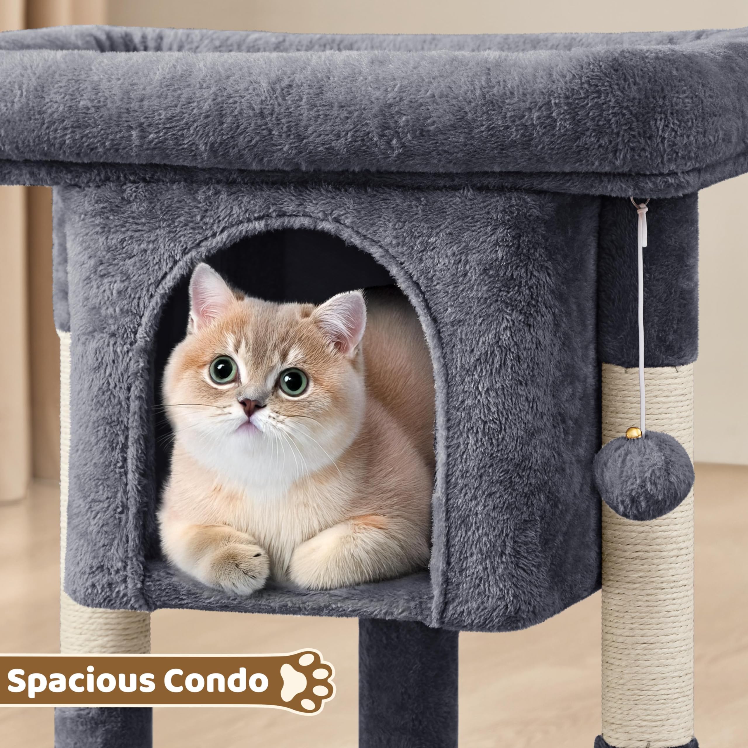 Yaheetech 59cm Basic Cat Tree Tower, Cat Scratching Post w/Oversized Perches, Condo and Hanging Ball, Pet Furniture House for Cats Kittens Pets, Dark Grey