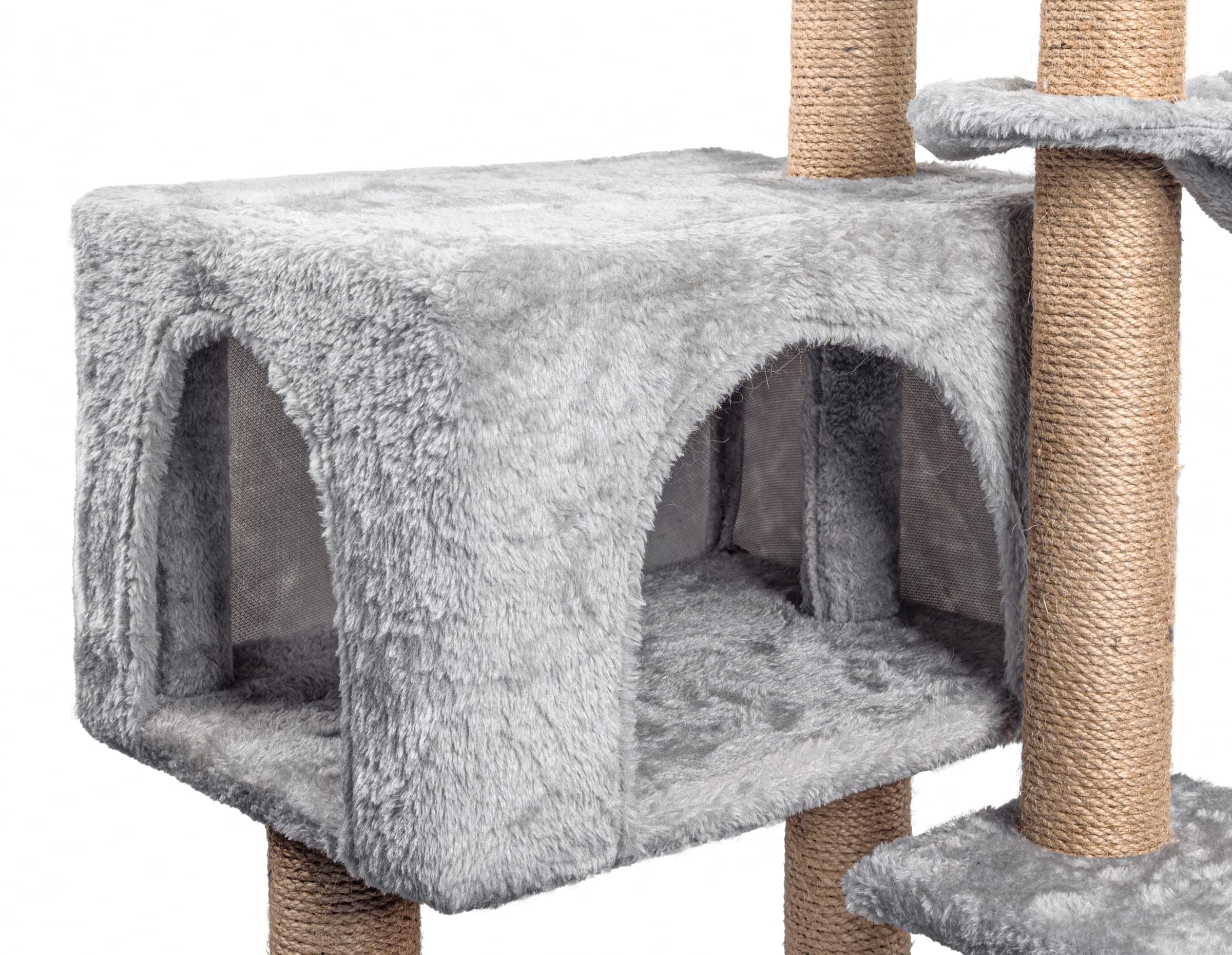 Cat Tree, 145cm Stable Cat Scratching Post for Indoor Cats, Multi-Level Cat Climbing Tower with Posts Fully Wrapped in Natural Sisal Rope, Suitable for Kitty Kitten