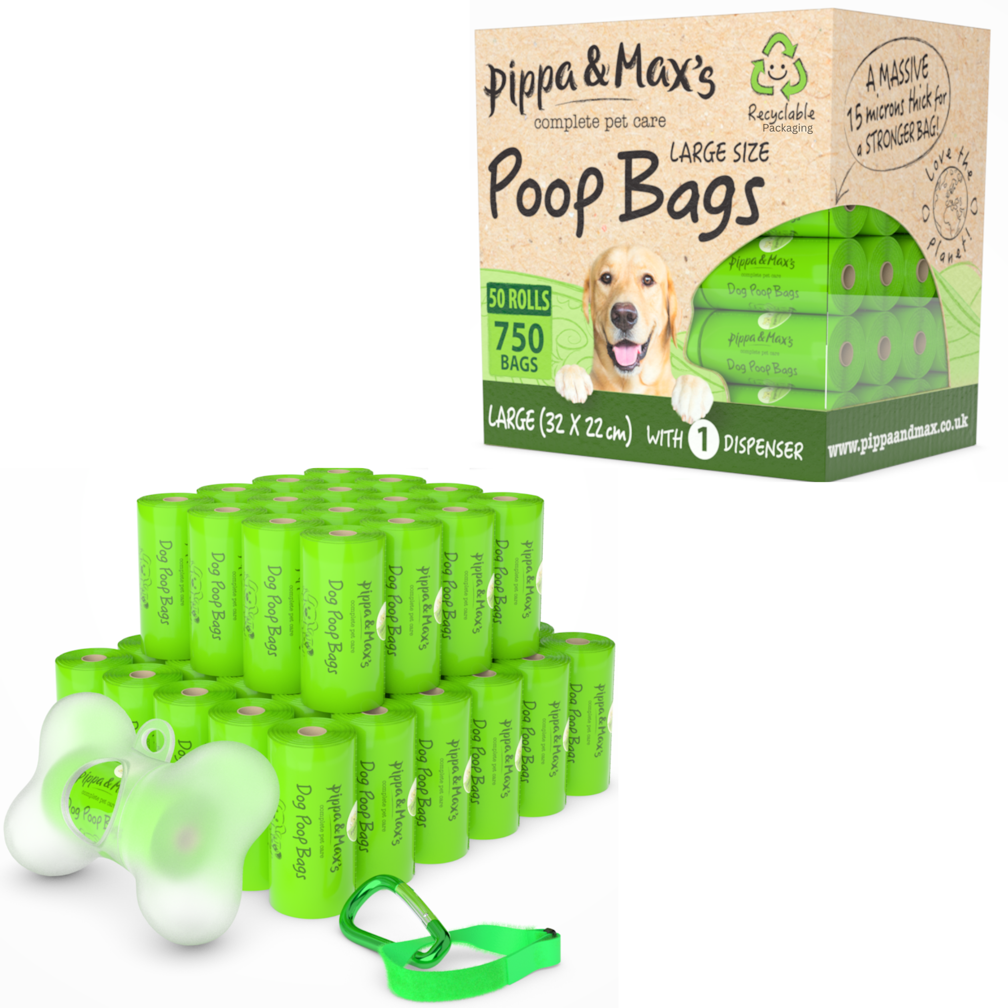 Thick & Durable Dog Poop Bags by Pippa & Max (750) - Heavy-Duty Pet Waste Bags for Dog Walking, Leak-Proof & Large Size